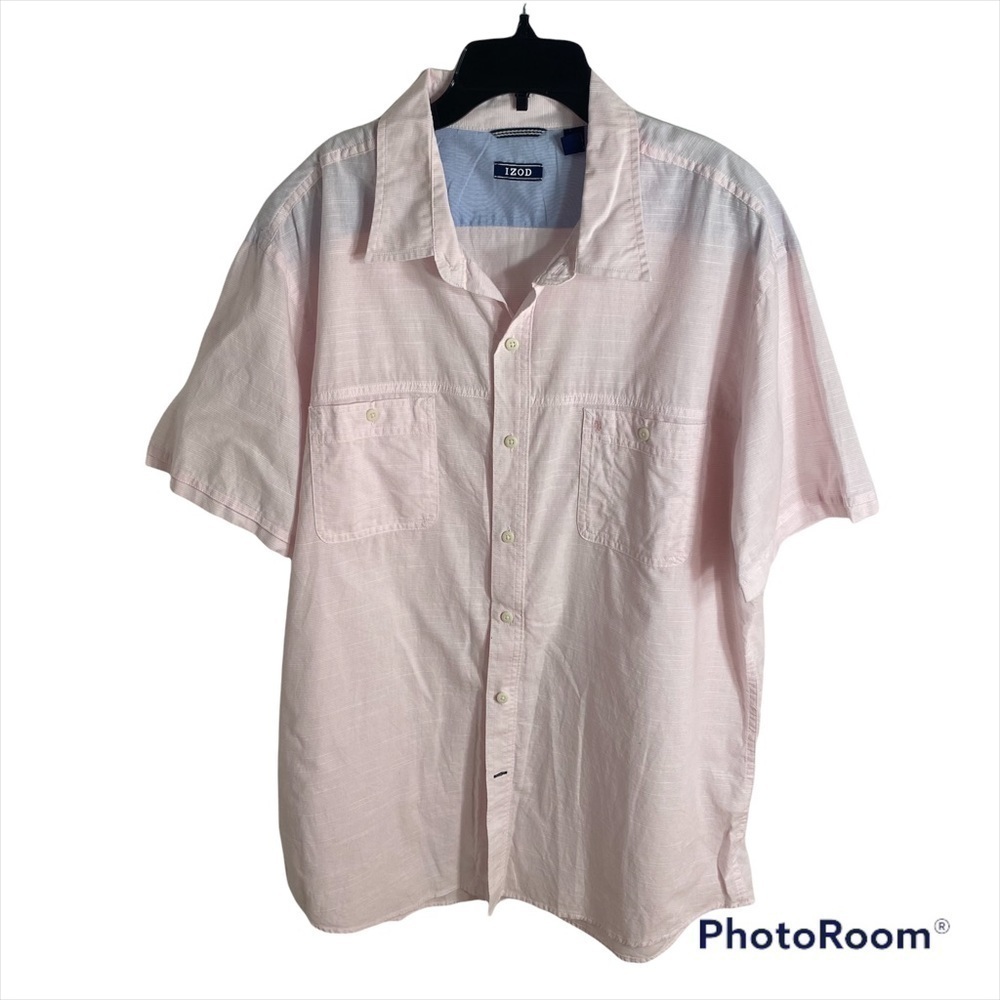 Izod Pink Button Down Shirt XL Men’s Short Sleeve Striped